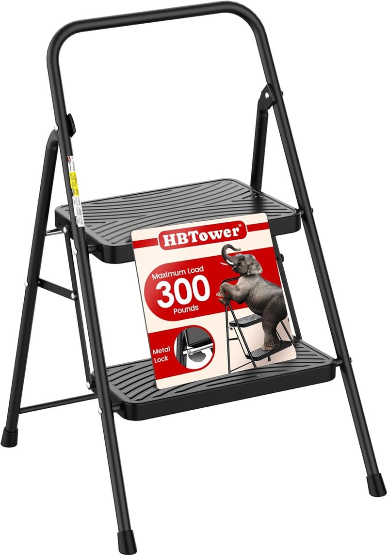 HBTower 2 Step Ladder, Step Stool with Wide Anti-Slip Pedal, Step Ladder Folding Step Stool for Adults, Lightweight Steel Portable ladders for Home Kitchen - Image 1